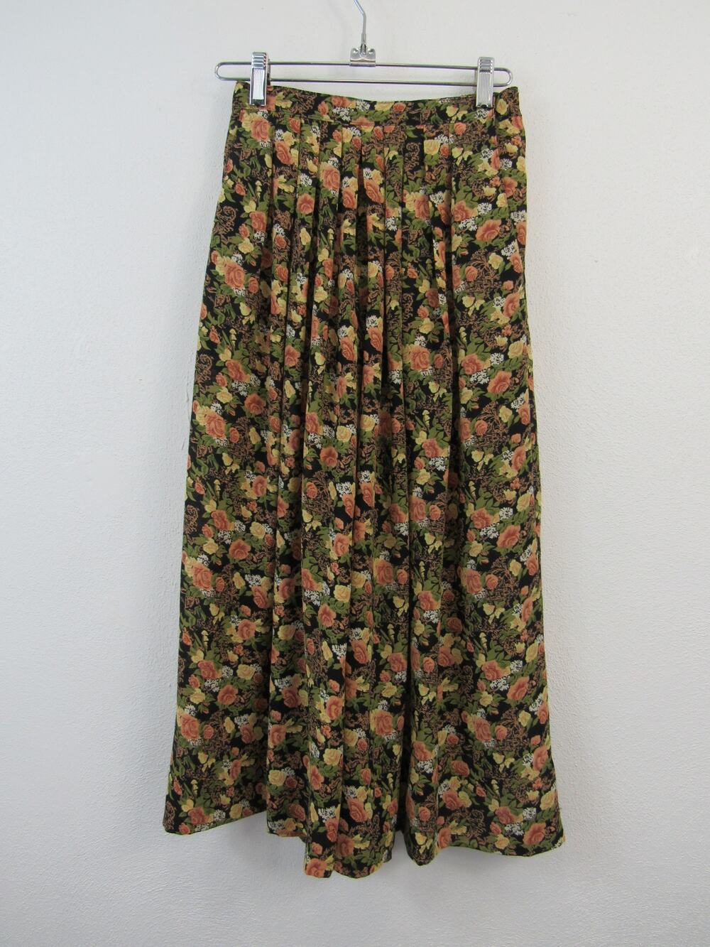 Floral Wide Leg Pants in Black with Coral & Olive